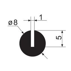 Profil pryžový kruhový s drážkou 8x1 mm, EPDM 70°Sh černý
