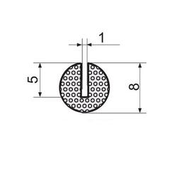 Profil mikroporézní kruhový s drážkou 8x1 mm, EPDM -40°C/+80°C, černý