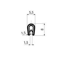 PIRELI-U PVC 78°Sh GA1.009 - profil s kovovou výztuží 5,5x8 mm, -25°/+70°C, plech 0,8-1,5 mm, černý