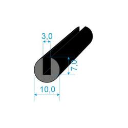 Profil pryžový kruhový s drážkou 10x3 mm, EPDM 70°Sh černý, dvouproud