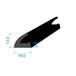 Profil pryžový tvar "L" 13x16/5 mm, EPDM 60°Sh -40°C až +10°C černý